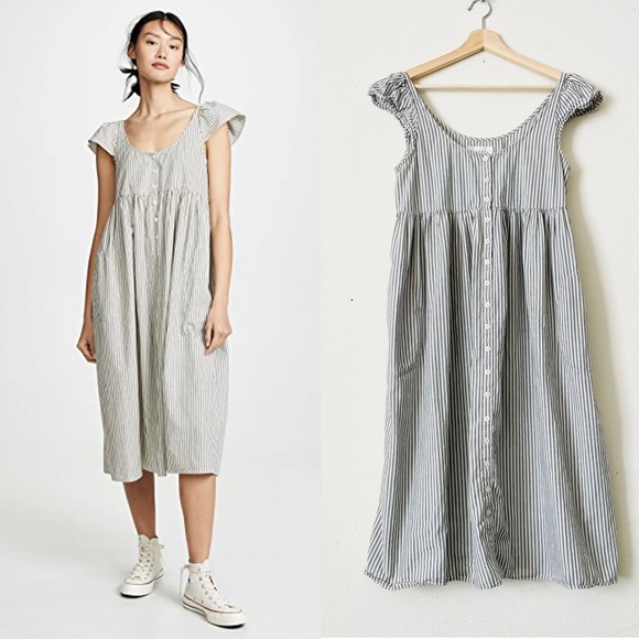 THE GREAT. Dresses & Skirts - The Great SIZE 2 Flutter Sleeve Cami Stripe Midi Dress in dark gray / white